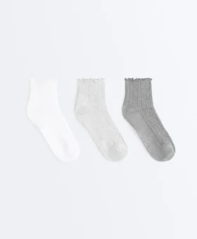 3 Pairs of Cotton Blend Quarter Socks with Curled Edge