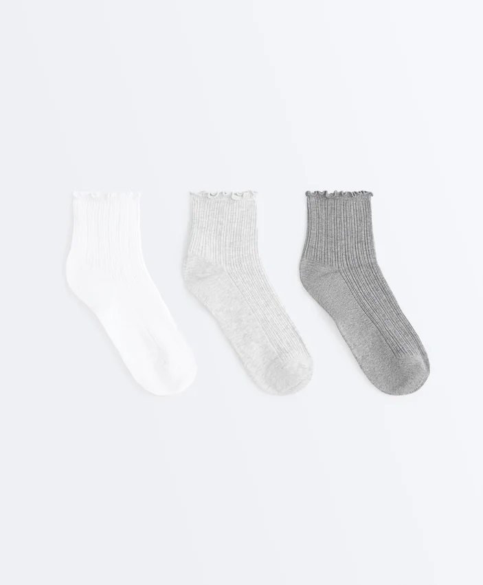 3 Pairs of Cotton Blend Quarter Socks with Curled Edge 3 Pairs of Cotton Blend Quarter Socks with Curled Edge