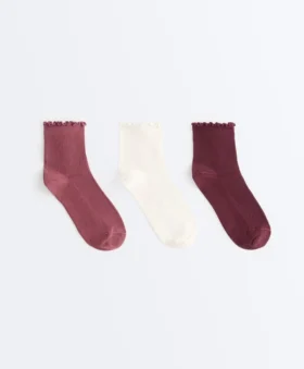 3 Pairs of Cotton Blend Quarter Socks with Curled Edge