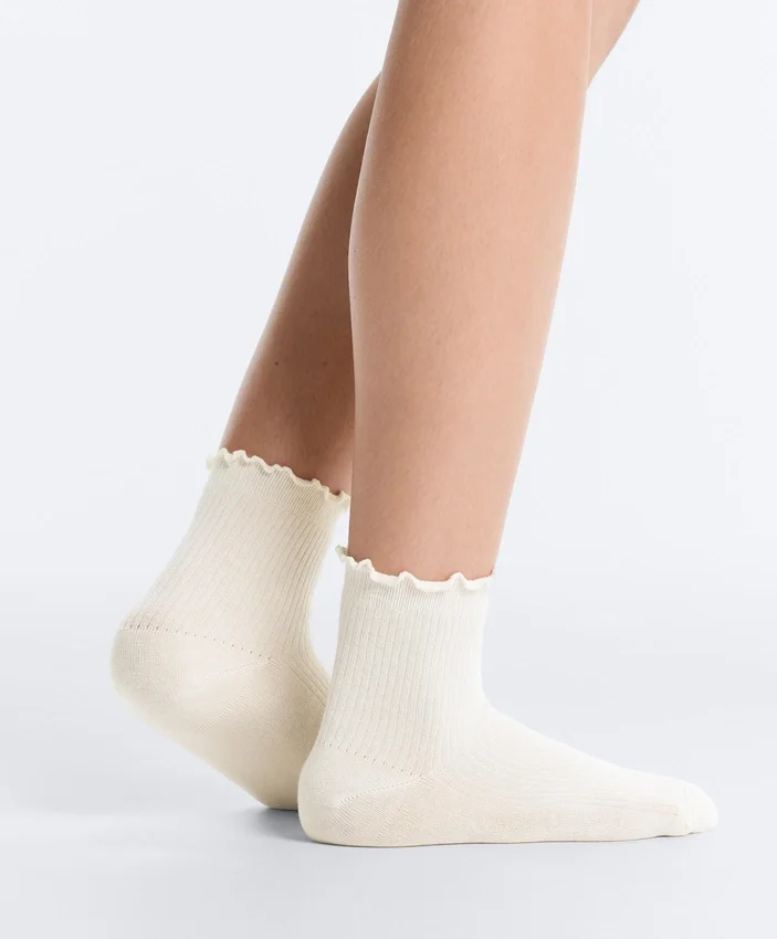 3 Pairs of Cotton Blend Quarter Socks with Curled Edge 3 Pairs of Cotton Blend Quarter Socks with Curled Edge