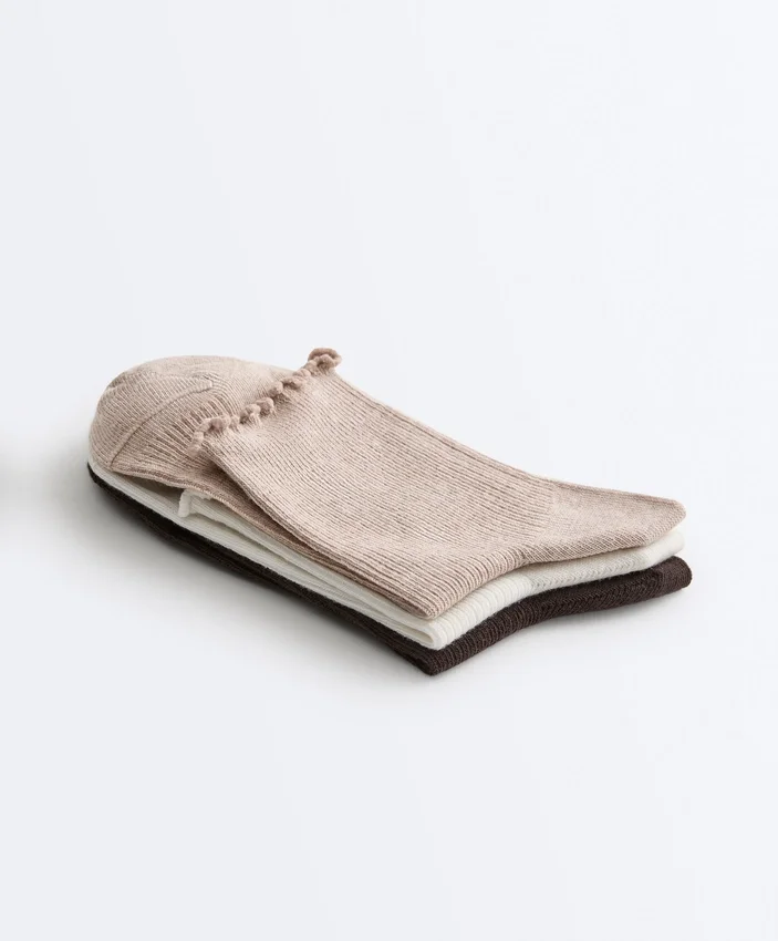 3 Pairs of Cotton Blend Quarter Socks with Curled Edge 3 Pairs of Cotton Blend Quarter Socks with Curled Edge