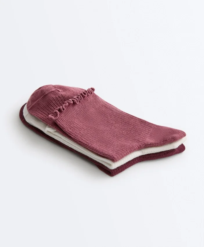 3 Pairs of Cotton Blend Quarter Socks with Curled Edge 3 Pairs of Cotton Blend Quarter Socks with Curled Edge