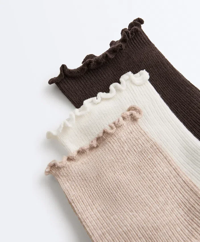 3 Pairs of Cotton Blend Quarter Socks with Curled Edge 3 Pairs of Cotton Blend Quarter Socks with Curled Edge