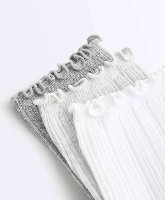 3 Pairs of Cotton Blend Quarter Socks with Curled Edge 3 Pairs of Cotton Blend Quarter Socks with Curled Edge