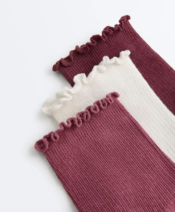 3 Pairs of Cotton Blend Quarter Socks with Curled Edge 3 Pairs of Cotton Blend Quarter Socks with Curled Edge