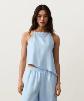 Asymmetric 100% Linen Sleeveless Top