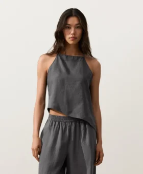 Asymmetric 100% Linen Sleeveless Top