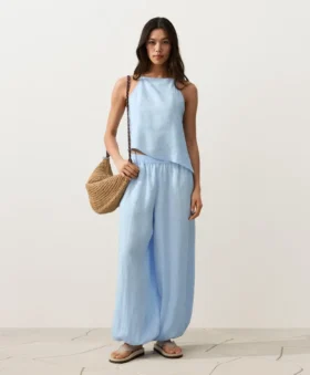 Asymmetric 100% Linen Sleeveless Top