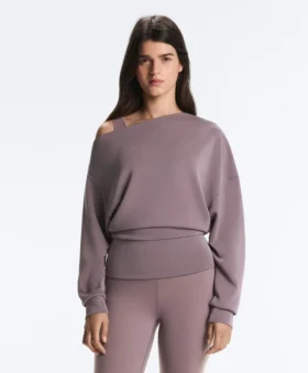 Asymmetric Neck Sweatshirt with Adjustable Waist and Soft-Touch Modal