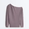 Asymmetric Neck Sweatshirt with Adjustable Waist and Soft-Touch Modal Asymmetric Neck Sweatshirt with Adjustable Waist and Soft-Touch Modal