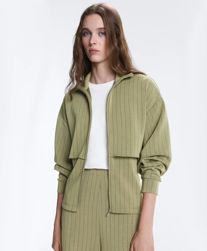 Boxy Cape Jacket with Soft-Touch Modal Pinstripe Boxy Cape Jacket with Soft-Touch Modal Pinstripe