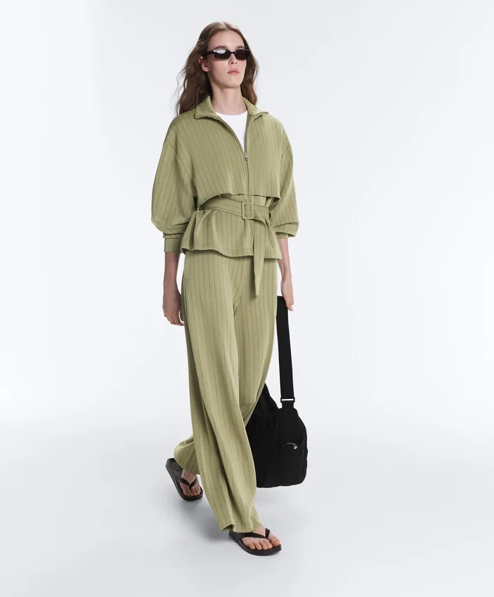 Boxy Cape Jacket with Soft-Touch Modal Pinstripe Boxy Cape Jacket with Soft-Touch Modal Pinstripe