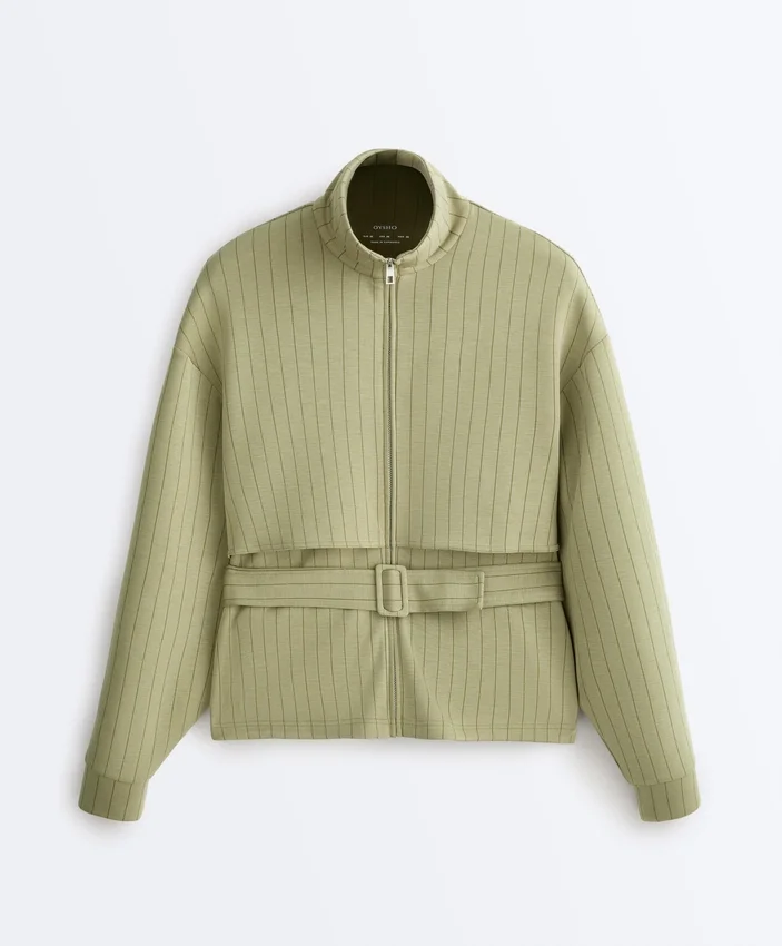 Boxy Cape Jacket with Soft-Touch Modal Pinstripe Boxy Cape Jacket with Soft-Touch Modal Pinstripe