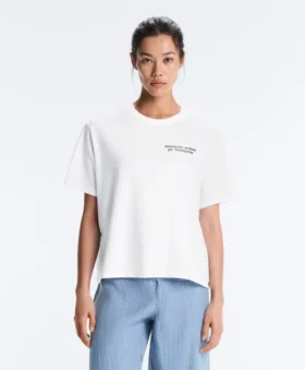 Boxy Cotton Blend T-Shirt with Slogan