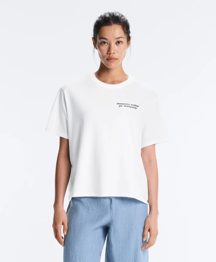 Boxy Cotton Blend T-Shirt with Slogan Boxy Cotton Blend T-Shirt with Slogan