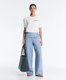Boxy Cotton Blend T-Shirt with Slogan