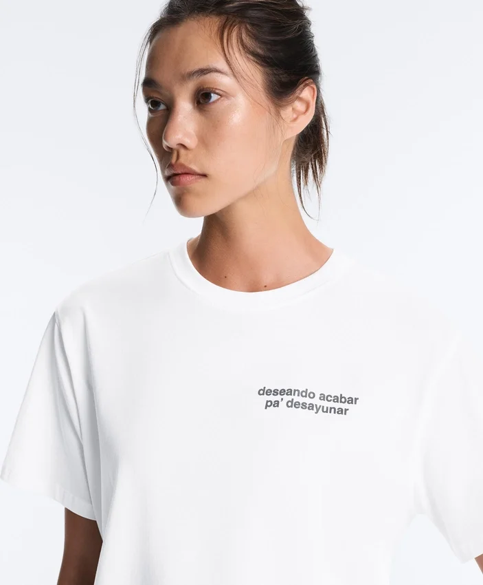 Boxy Cotton Blend T-Shirt with Slogan Boxy Cotton Blend T-Shirt with Slogan