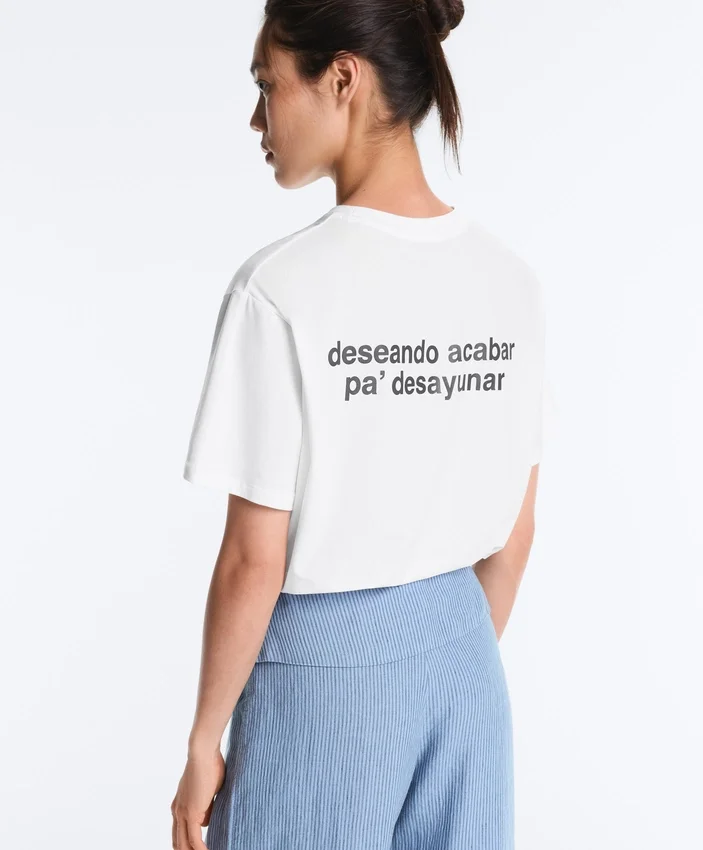 Boxy Cotton Blend T-Shirt with Slogan Boxy Cotton Blend T-Shirt with Slogan