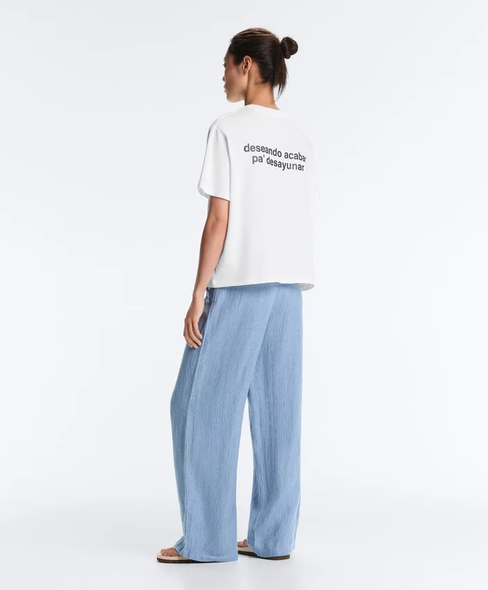 Boxy Cotton Blend T-Shirt with Slogan Boxy Cotton Blend T-Shirt with Slogan