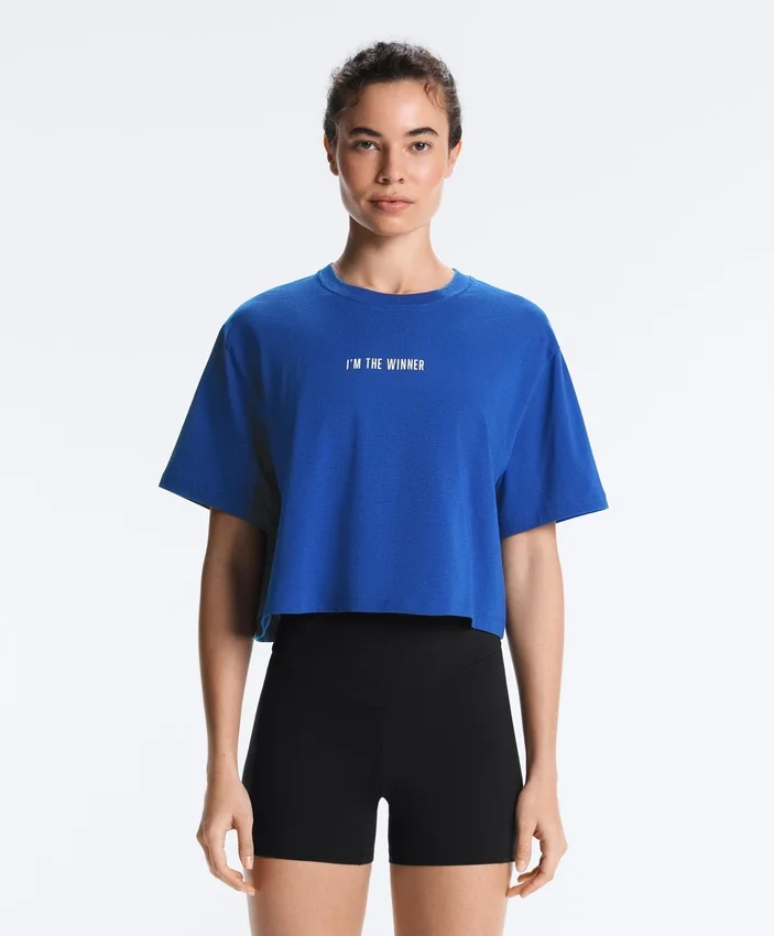 Boxy Cropped Cotton Blend Slogan T-Shirt Boxy Cropped Cotton Blend Slogan T-Shirt