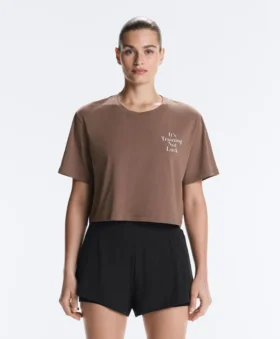 Boxy Cropped Cotton Blend Slogan T-Shirt