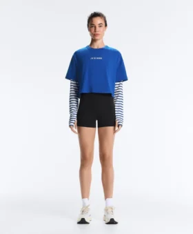 Boxy Cropped Cotton Blend Slogan T-Shirt