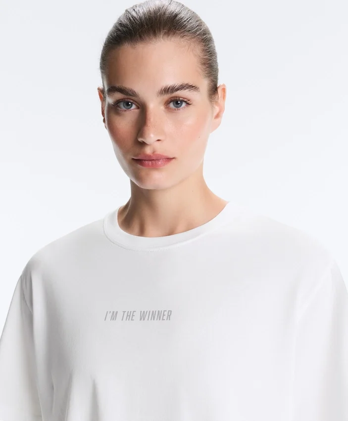 Boxy Cropped Cotton Blend Slogan T-Shirt Boxy Cropped Cotton Blend Slogan T-Shirt