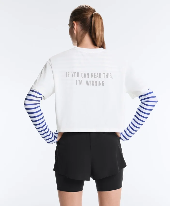 Boxy Cropped Cotton Blend Slogan T-Shirt Boxy Cropped Cotton Blend Slogan T-Shirt