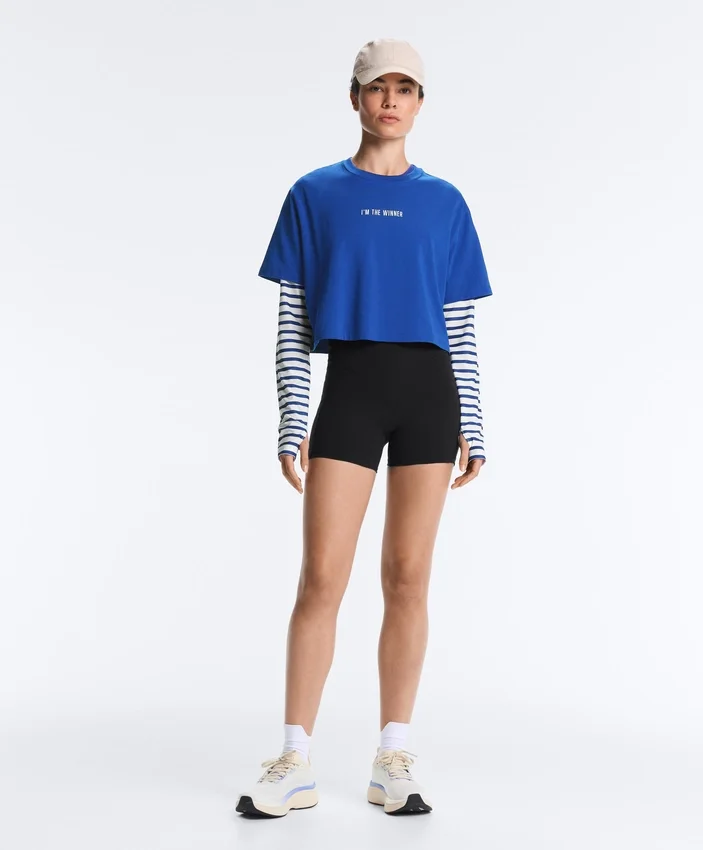 Boxy Cropped Cotton Blend Slogan T-Shirt Boxy Cropped Cotton Blend Slogan T-Shirt