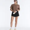 Boxy Cropped Cotton Blend Slogan T-Shirt Boxy Cropped Cotton Blend Slogan T-Shirt