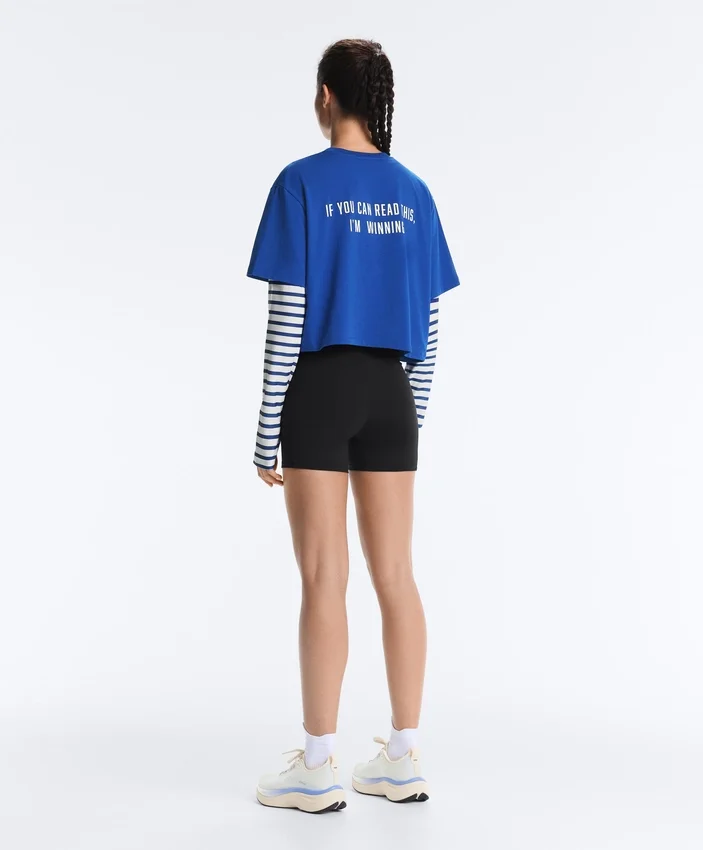 Boxy Cropped Cotton Blend Slogan T-Shirt Boxy Cropped Cotton Blend Slogan T-Shirt