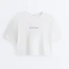 Boxy Cropped Cotton Blend Slogan T-Shirt Boxy Cropped Cotton Blend Slogan T-Shirt