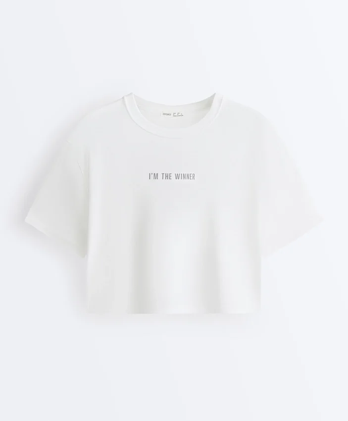 Boxy Cropped Cotton Blend Slogan T-Shirt Boxy Cropped Cotton Blend Slogan T-Shirt