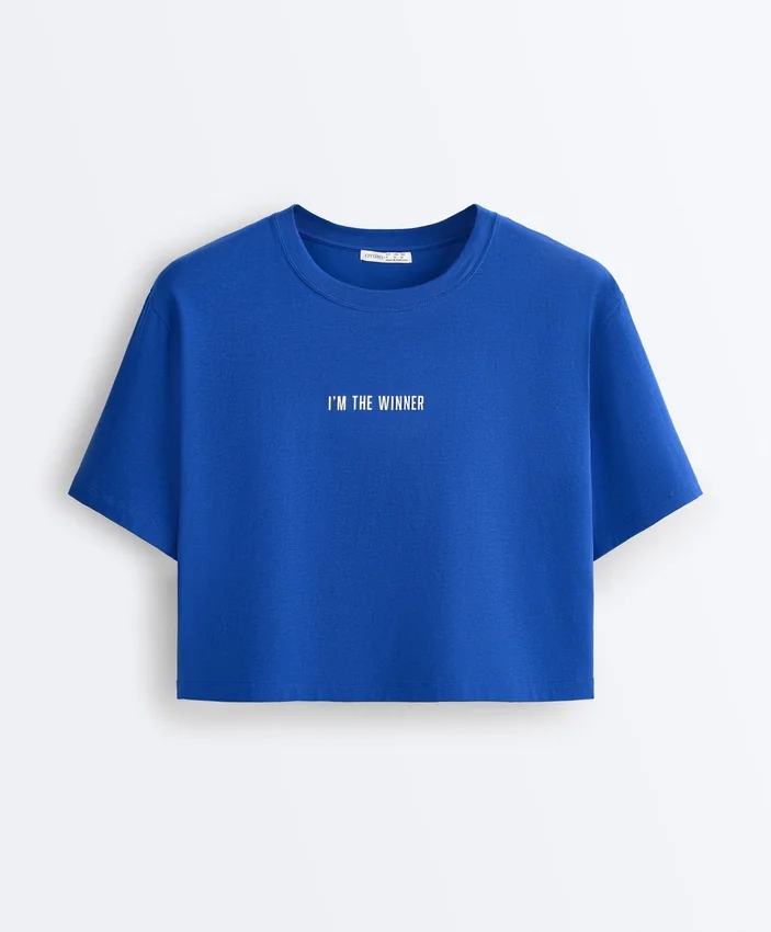 Boxy Cropped Cotton Blend Slogan T-Shirt Boxy Cropped Cotton Blend Slogan T-Shirt