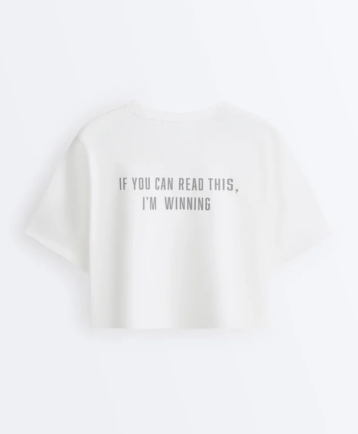 Boxy Cropped Cotton Blend Slogan T-Shirt Boxy Cropped Cotton Blend Slogan T-Shirt