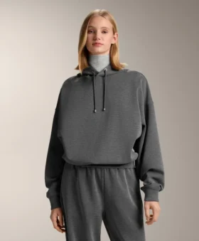 Boxy Hooded Sweatshirt with Brushed Modal Marl