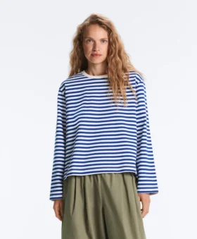 Boxy Long-Sleeved Stripe 100% Cotton T-Shirt