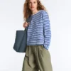 Boxy Long-Sleeved Stripe 100% Cotton T-Shirt Boxy Long-Sleeved Stripe 100% Cotton T-Shirt