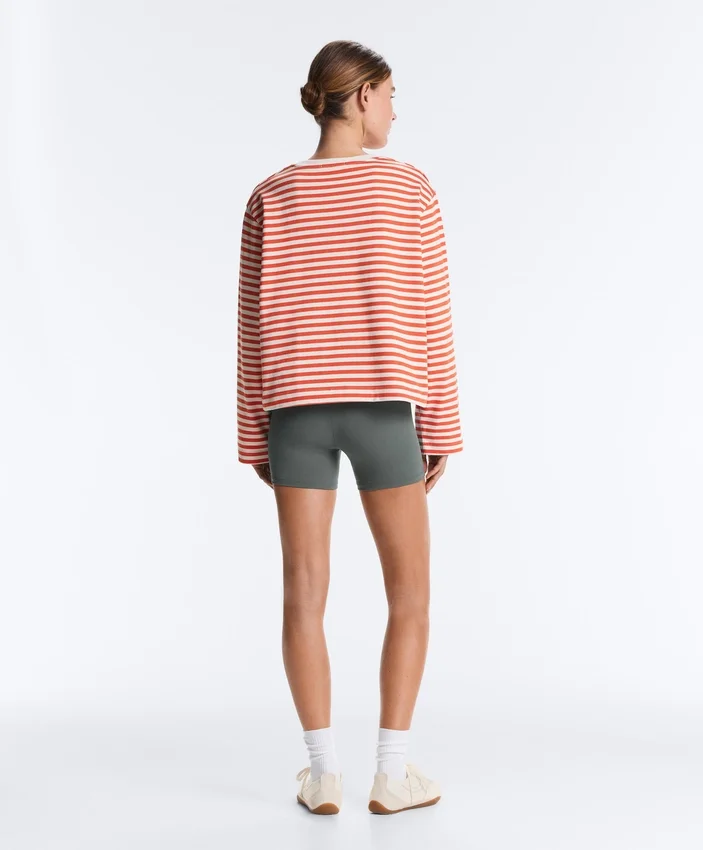 Boxy Long-Sleeved Stripe 100% Cotton T-Shirt Boxy Long-Sleeved Stripe 100% Cotton T-Shirt