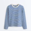 Boxy Long-Sleeved Stripe 100% Cotton T-Shirt Boxy Long-Sleeved Stripe 100% Cotton T-Shirt