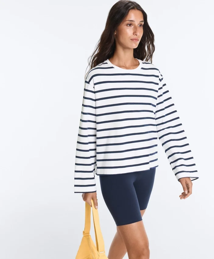 Boxy Oversize Striped Cotton Blend Long Sleeve T-Shirt Boxy Oversize Striped Cotton Blend Long Sleeve T-Shirt