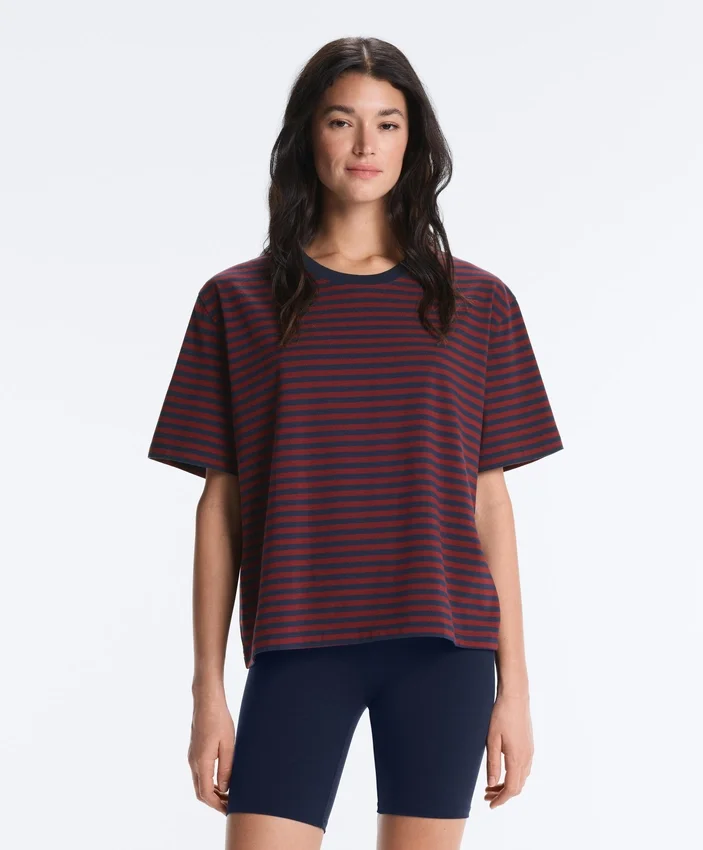 Boxy Short Sleeve Striped Cotton Blend T-Shirt Boxy Short Sleeve Striped Cotton Blend T-Shirt