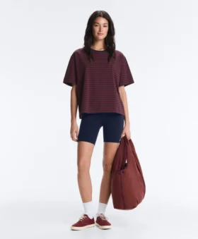 Boxy Short Sleeve Striped Cotton Blend T-Shirt
