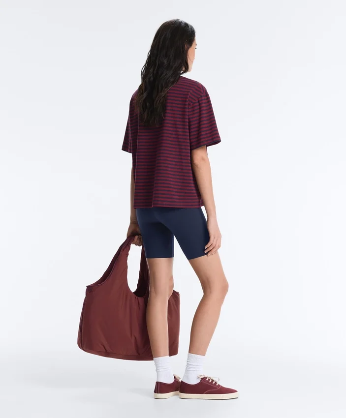 Boxy Short Sleeve Striped Cotton Blend T-Shirt Boxy Short Sleeve Striped Cotton Blend T-Shirt