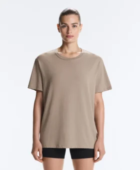 Boxy Short-Sleeved Cotton Blend T-Shirt with Slogan
