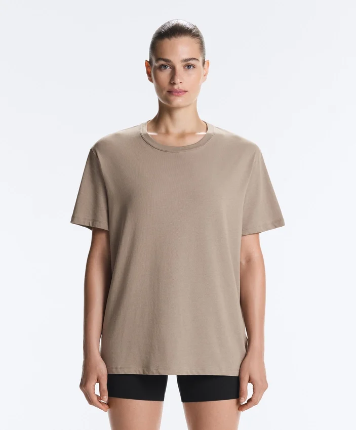 Boxy Short-Sleeved Cotton Blend T-Shirt with Slogan Boxy Short-Sleeved Cotton Blend T-Shirt with Slogan