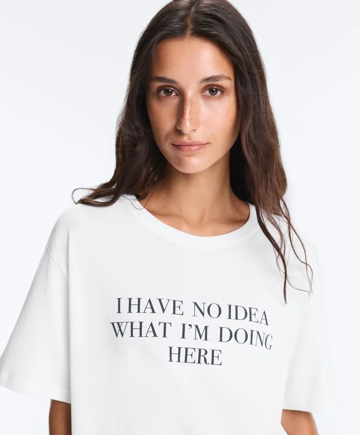 Boxy Short-Sleeved Cotton Blend T-Shirt with Slogan Boxy Short-Sleeved Cotton Blend T-Shirt with Slogan