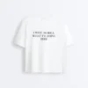 Boxy Short-Sleeved Cotton Blend T-Shirt with Slogan Boxy Short-Sleeved Cotton Blend T-Shirt with Slogan