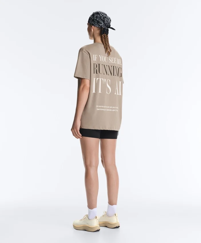 Boxy Short-Sleeved Cotton Blend T-Shirt with Slogan Boxy Short-Sleeved Cotton Blend T-Shirt with Slogan