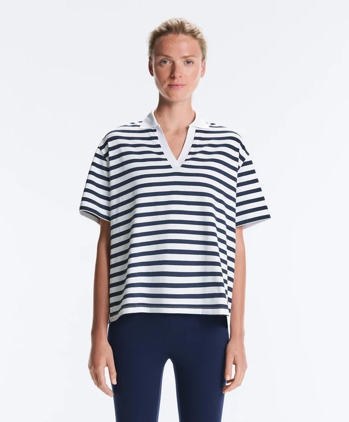 Boxy Short-Sleeved Polo Neck Cotton Blend T-Shirt Boxy Short-Sleeved Polo Neck Cotton Blend T-Shirt